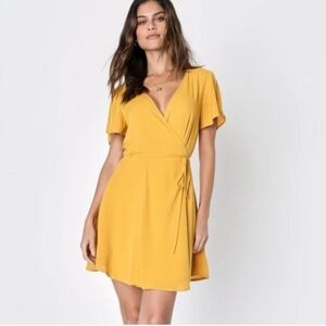 Lulus Mustard Yellow Wrap Dress NWT Size L
